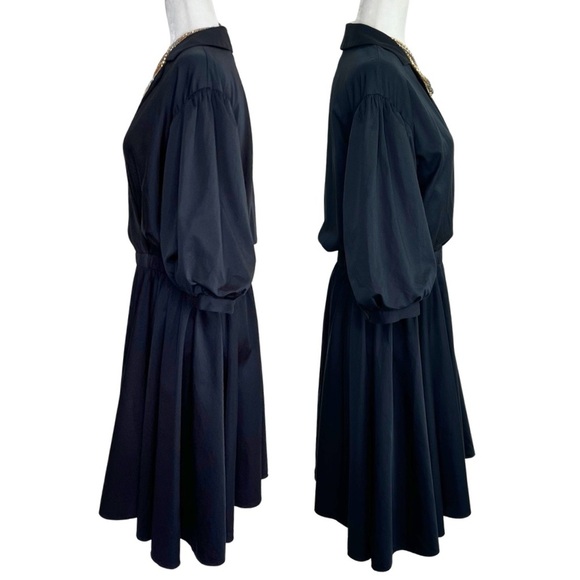 Club Monaco Dress Collared A Line Cotton Blouson Puff Sleeves Black 8 Medium M - Picture 7 of 16